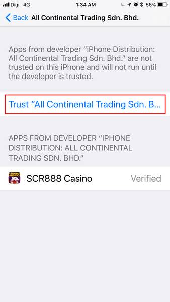 How to install SCR888 ios step 10
